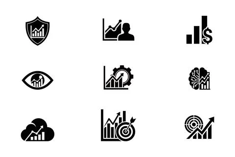 Corporate Data Analytics and Growth Strategy Icon Set Illustrazione stock