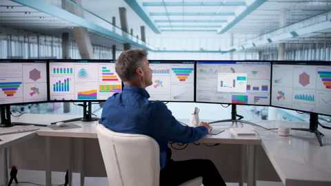 Corporate Data Dashboard On Computer Screen In Office Stock Footage 329683452