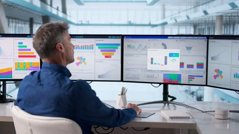 Corporate Data Dashboard On Computer Screen In Office Stock Footage 329685730
