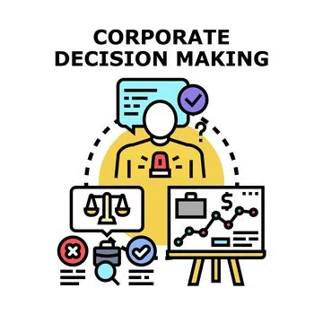 Corporate decision making process evaluating business strategy Stock Illustration