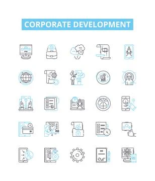 Corporate development vector line icons set. Corporate, development, strategy Illustrazione stock