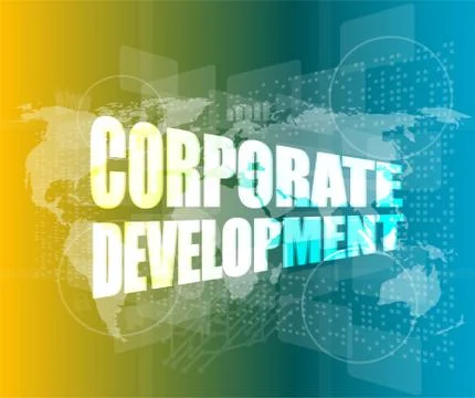 Corporate development words on digital screen with world map 스톡 일러스트