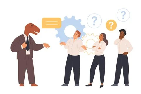 Corporate dinosaur, outdated management method of leader for office employees Stock Illustration