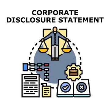 Corporate disclosure statement analyzing business transparency and legal co.. Stock Illustration