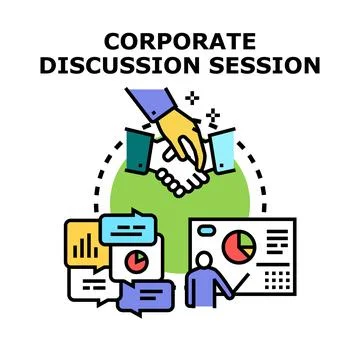 Corporate discussion session presenting business cooperation and data analysi Stock Illustration