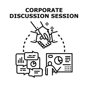 Corporate discussion session presenting business cooperation and data analysi Stock Illustration