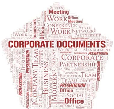 Corporate Documents vector word cloud, made with text only. Illustrazione stock