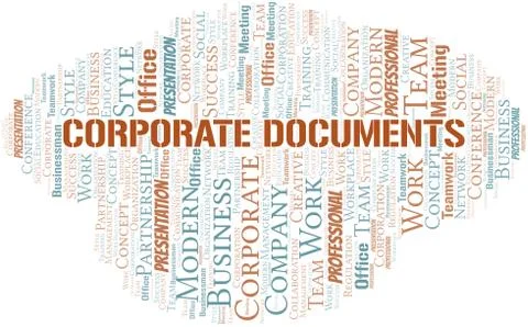Corporate Documents vector word cloud, made with text only. Stock Illustration