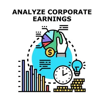 Corporate earnings analysis process financial data insights Stock Illustration