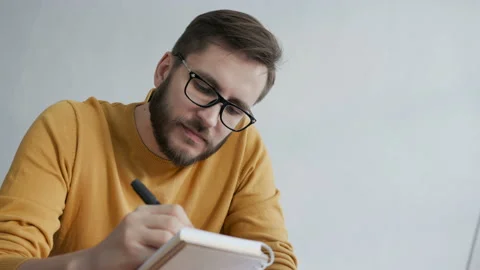 Corporate employee processing information for successful sale slowmotion. Profes Stock Footage 199474795