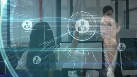 Corporate employee working on computer while manager tapping node and expanding Video stock 327849321