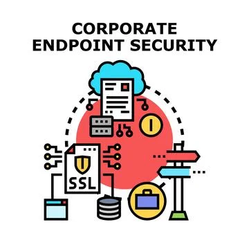 Corporate endpoint security protecting network and data access Stock Illustration