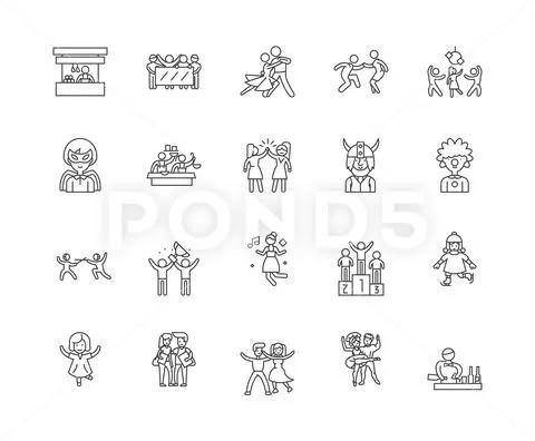 Corporate entertainment line icons, signs, vector set, outline illustration Stock Illustration