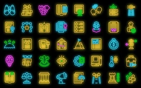 Corporate ethics icons set vector neon Stock Illustration