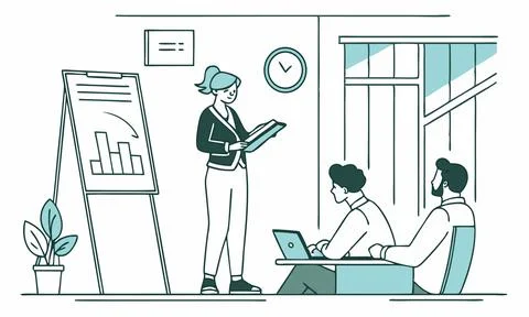 Corporate Group Evaluating Trends in Office Meeting Stock Illustration