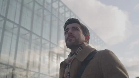Corporate Guy Stands Outside Building Stock Footage 270334889