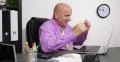Corporate Happy Businessperson Work Laptop Good News Unexpected Win Gain Money 4k or 4k+ Resolution