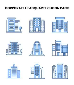 Corporate Headquarters Blue Bundle Icons Pack Ilustración de archivo