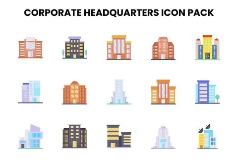 Corporate Headquarters Flat Bundle Icons Pack イラスト素材
