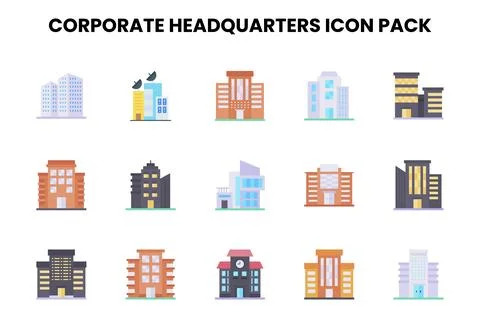 Corporate Headquarters Flat Bundle Icons Pack Ilustração Stock