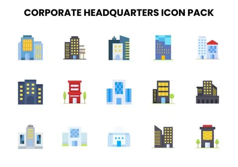 Corporate Headquarters Flat Graphics Icons Pack 库存插图