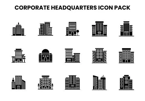 Corporate Headquarters Glyph Bundle Icons Pack Ilustração Stock