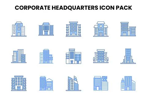 Corporate Headquarters Two Colour Vector Icons Pack Ilustração Stock