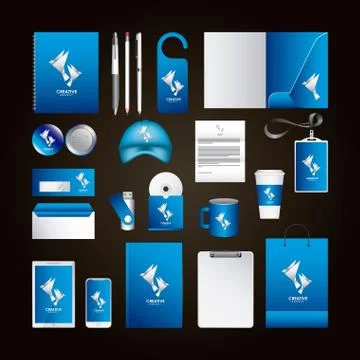 Corporate identity template design with creative agency blue color elements Illustrazione stock