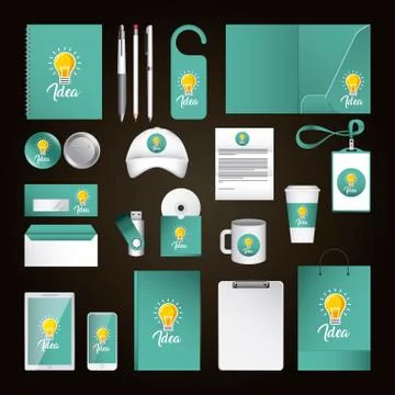 Corporate identity template design with idea green color elements business Stock Illustration