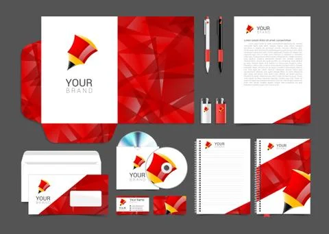 Corporate identity template with red elements pencil Stock Illustration