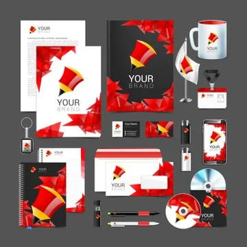 Corporate identity template with red elements pencil Stock Illustration