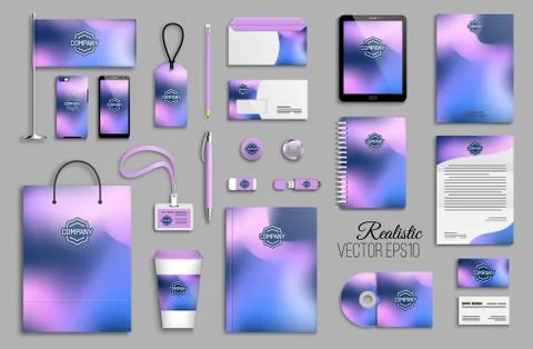Corporate identity template set with abstract colorful holographic background Stock Illustration