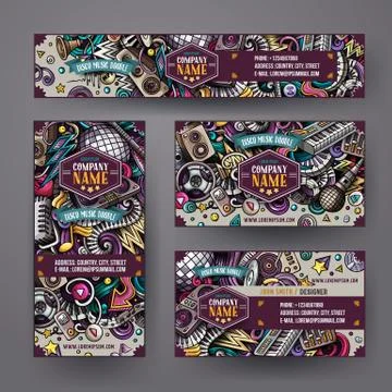 Corporate Identity vector set design with doodles hand drawn Disco music theme Stock Illustration