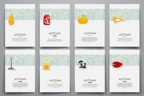 Corporate identity vector templates set with doodles autumn theme Stock Illustration
