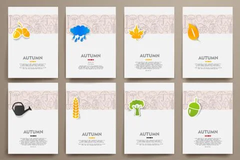 Corporate identity vector templates set with doodles autumn theme Stock Illustration