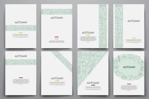 Corporate identity vector templates set with doodles autumn theme Stock Illustration