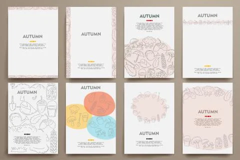 Corporate identity vector templates set with doodles autumn theme Stock Illustration