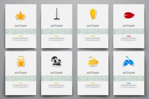 Corporate identity vector templates set with doodles autumn theme Stock Illustration