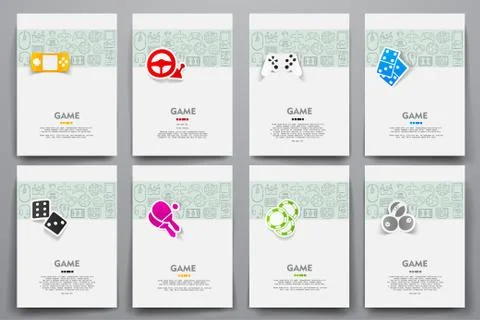 Corporate identity vector templates set with doodles gaming theme Illustrazione stock