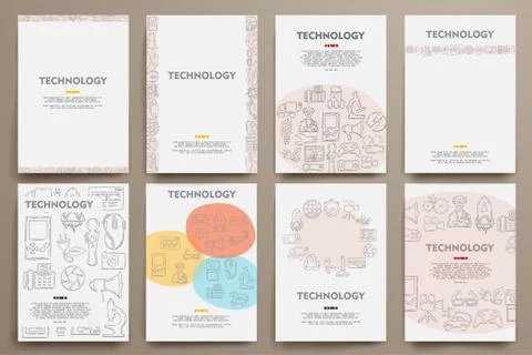 Corporate identity vector templates set with doodles technology theme Stock Illustration