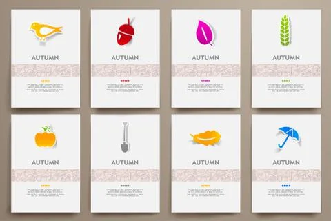 Corporate identity vector templates set with doodles autumn theme Stock Illustration