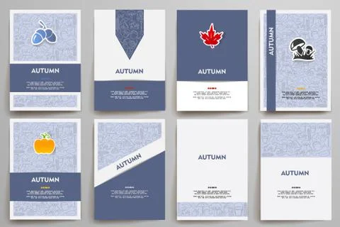Corporate identity vector templates set with doodles autumn theme Stock Illustration