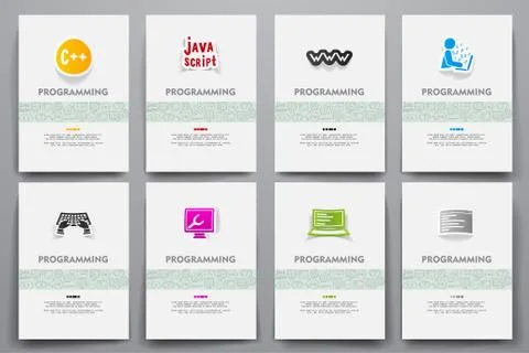 Corporate identity vector templates set with doodles programming theme 스톡 일러스트