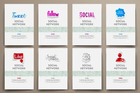 Corporate identity vector templates set with doodles social network theme Stock Illustration