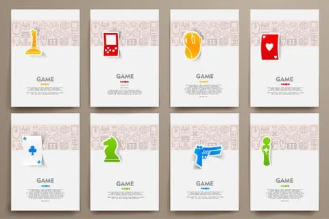Corporate identity vector templates set with doodles gaming theme Stock Illustration
