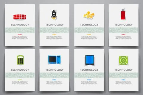 Corporate identity vector templates set with doodles technology theme Stock Illustration