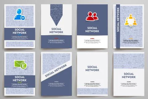Corporate identity vector templates set with doodles social network theme Stock Illustration