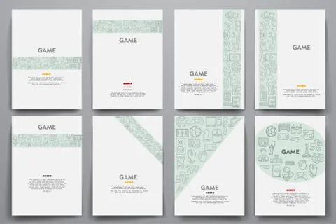 Corporate identity vector templates set with doodles gaming theme 스톡 일러스트