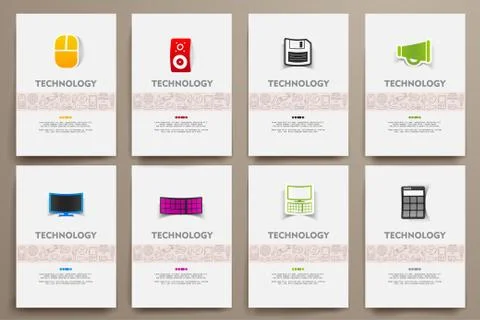 Corporate identity vector templates set with doodles technology theme Illustrazione stock