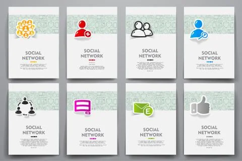 Corporate identity vector templates set with doodles social network theme Stock Illustration